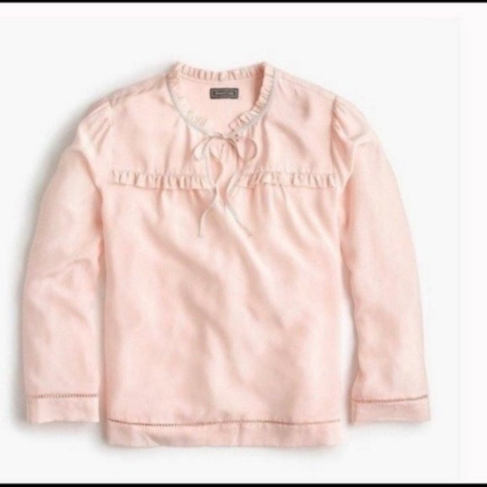 J. Crew Point Sur Pink Ruffle Popover Blouse GIFT